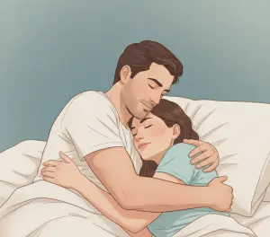 пара обнимается в постели