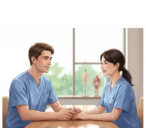 двое людей разговаривают за столом