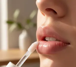 Нанесение бальзама на губы